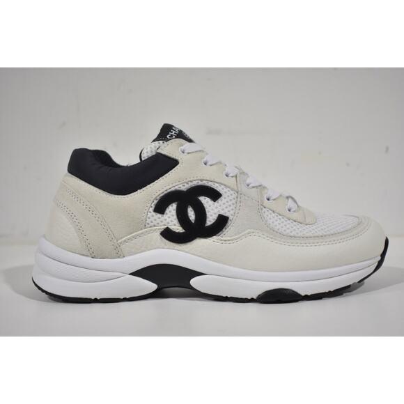 CHANEL | Shoes | Chanel Rev White Black Cc Logo Leather Lace